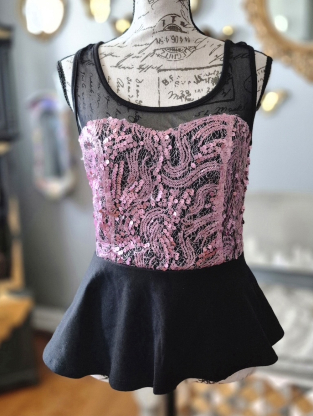 NWT Charlotte Russe Pink Sequin Lace Peplum Tank Top Medium